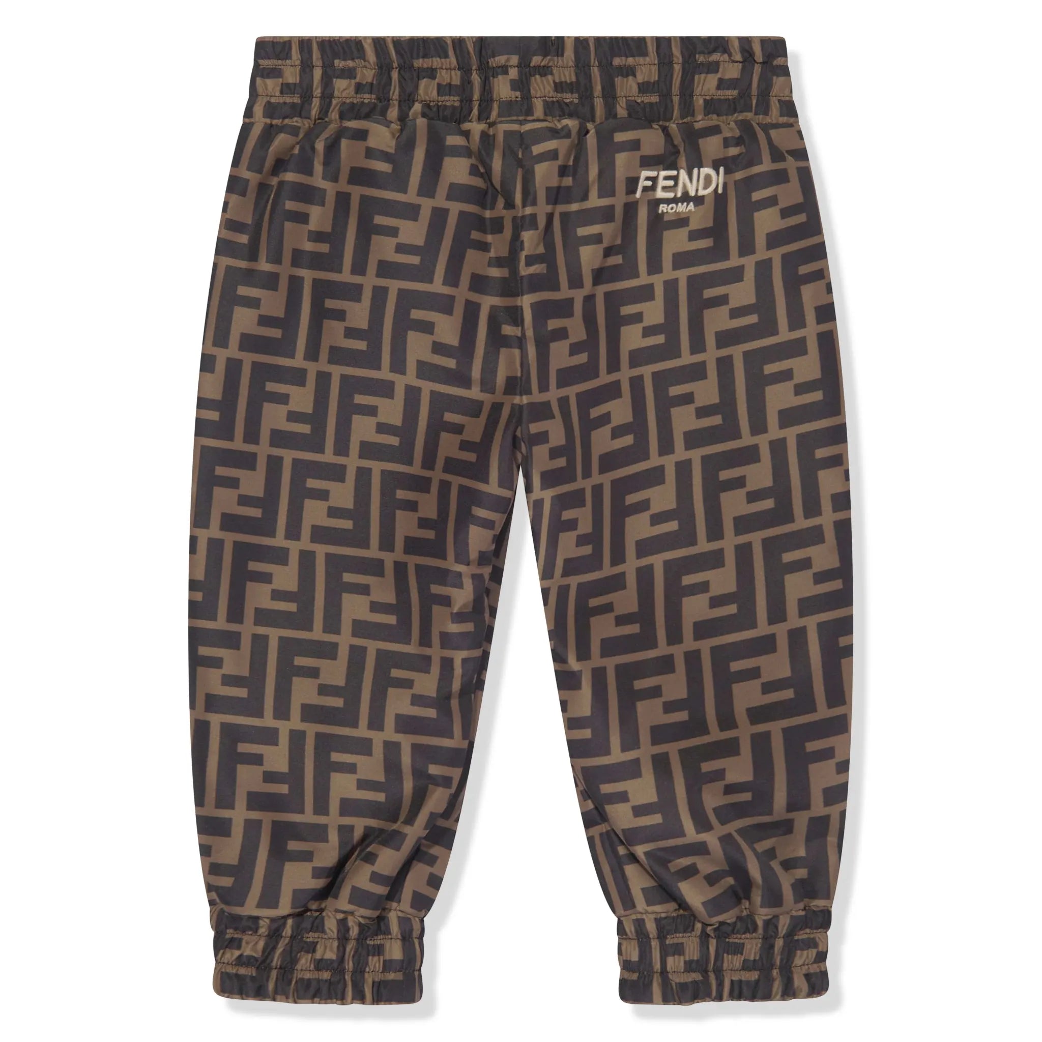 Back View of Fendi Baby FF Logo Reversible Brown Sweatpants FENS4013340245